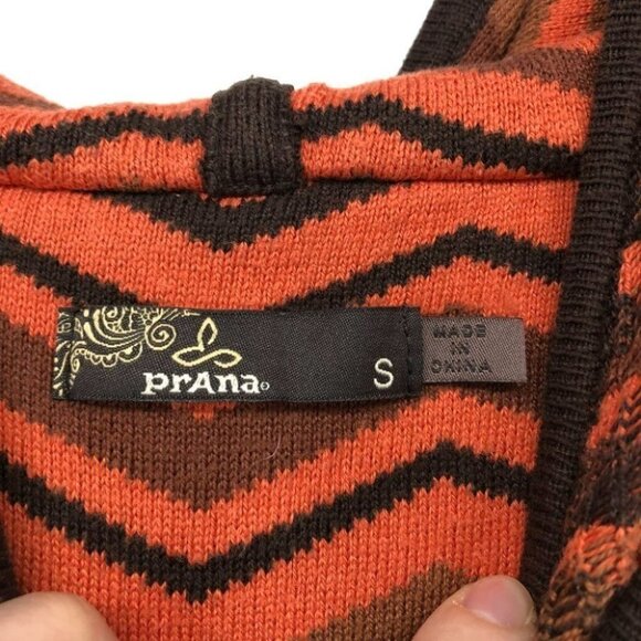 Prana Meryl hooded a chevron orange and brown long sleeve sweater dress small - Picture 5 of 14
